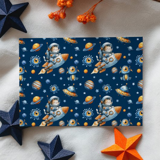 Cute Space Astronaut Cat Blast Off 1st Birthday Kaart