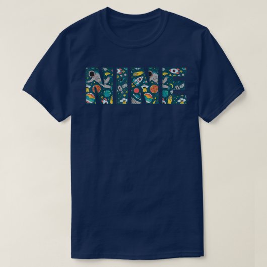 Cute Space Astronaut Pattern Nine, 9th Birthday T- T-shirt (Design voorkant)