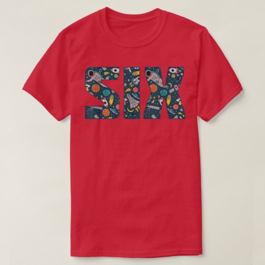 Cute Space Astronaut Pattern Six, 6th Birthday T-S T-shirt (Design voorkant)