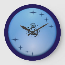 Cute Space Astronaut Wall Clock – Blue Galaxy Star Grote Klok