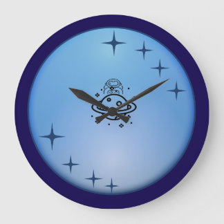 Cute Space Astronaut Wall Clock – Blue Galaxy Star Grote Klok