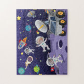 Cute Space Astronauts Moon Landing Kinder Cartoon Legpuzzel (Verticaal)