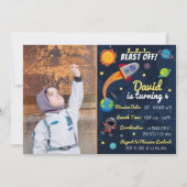 Cute Space Birthday Uitnodiging met foto (Voorkant)