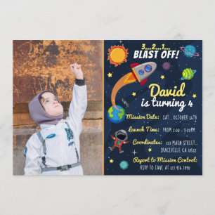 Cute Space Birthday Uitnodiging met foto