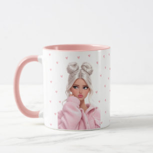 Cute Space Buns Meisje Roze Harten Koffiemok Mok