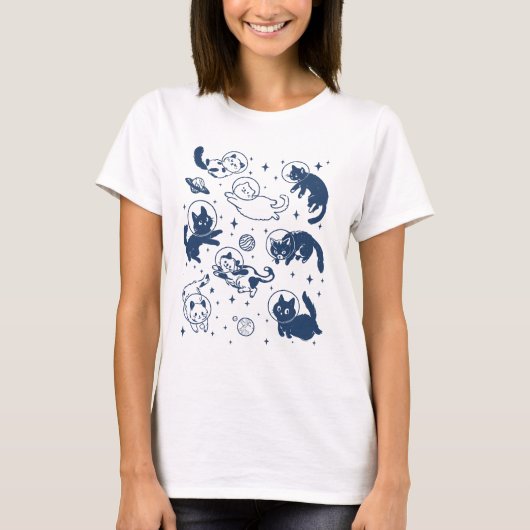 Cute Space Cat Astronaut Kitty Galaxy Lover Kawaii T-shirt (Voorkant)