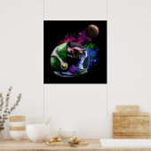 Cute Space Cat met Helmet Galaxy Nebula Poster (Keuken)