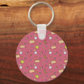 Cute Space Cat Pattern – Adorable Cosmic Kitty Sleutelhanger (Voorkant)