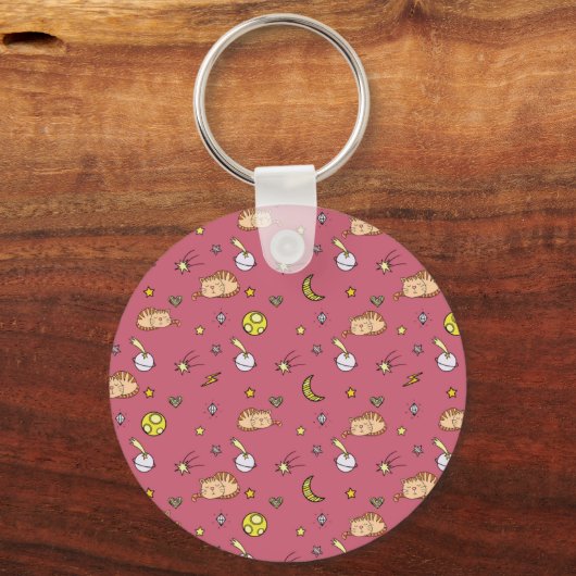 Cute Space Cat Pattern – Adorable Cosmic Kitty Sleutelhanger (Voorkant)