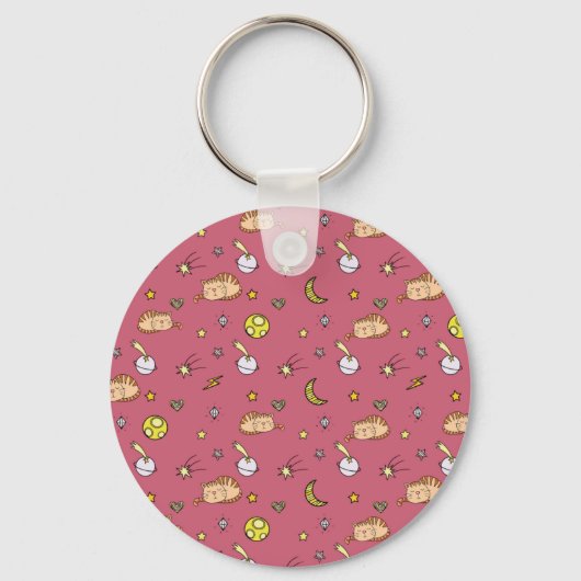 Cute Space Cat Pattern – Adorable Cosmic Kitty Sleutelhanger (Achterkant)