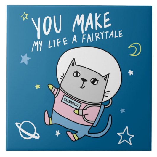 Cute Space Cat Tegeltje (Voorkant)