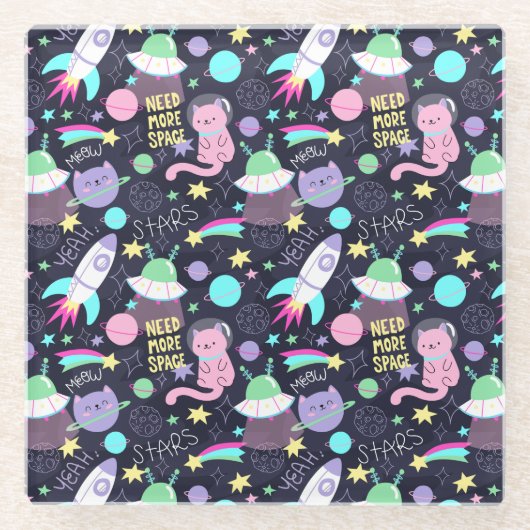 Cute Space Cats Glazen Onderzetter (Voorkant)