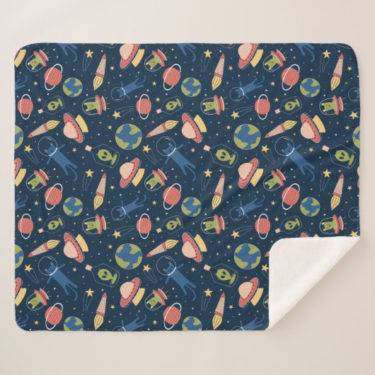 Cute Space Cats Sherpa Deken (Voorkant (horizontaal))