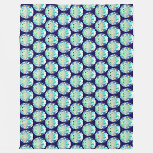 Cute Space Creature And Bunny Rabbit Fleece Deken (Voorkant)