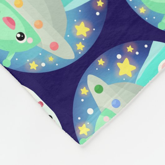 Cute Space Creature And Bunny Rabbit Fleece Deken (Hoek)