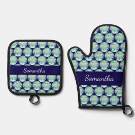 Cute Space Creature And Bunny Rabbit Ovenwant & Pannenlap Set