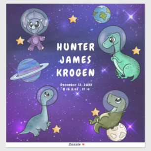 Cute Space Dino Dinosaurs Wash Stars Planeten Baby Sticker