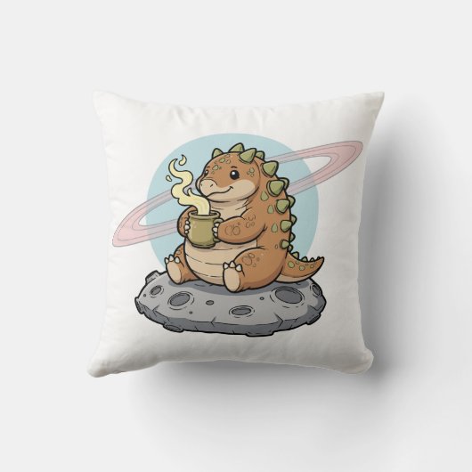 Cute Space Dinosaur Coffee Illustration Kussen (Achterkant)