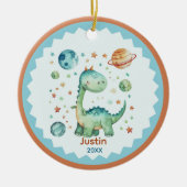 Cute space dinosaur holiday keepsake personalized keramisch ornament (Voorkant)