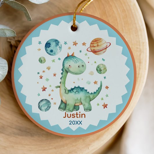Cute space dinosaur holiday keepsake personalized keramisch ornament