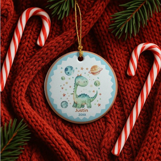Cute space dinosaur holiday keepsake personalized keramisch ornament