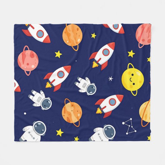 Cute Space Explorer Kids Pattern Fleece Deken (Voorkant (Horizontaal))