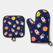 Cute Space Explorer Kids Pattern Ovenwant & Pannenlap Set (Voorkant)
