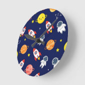 Cute Space Explorer Kinderen Patroon Ronde Klok (Hoek)