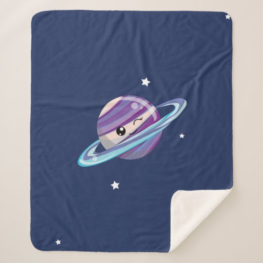 Cute Space Planet Saturn Galaxy Sherpa Deken (Voorkant)