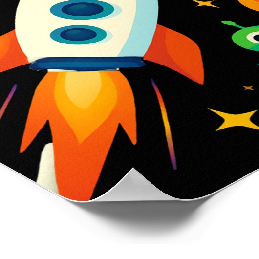 Cute Space Rocket & Aliens Art Poster (Hoek)