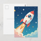 Cute space rocket blasting off briefkaart (Voorkant / Achterkant)