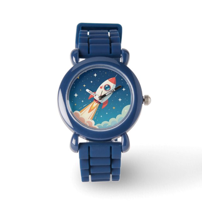 Cute space rocket blasting off horloge (Voorkant)