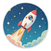 Cute space rocket blasting off keramische knop (Voorkant)