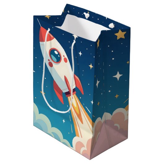 Cute space rocket blasting off medium cadeauzakje (Voorkant Gekanteld)