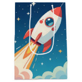 Cute space rocket blasting off medium cadeauzakje (Achterkant)