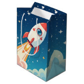Cute space rocket blasting off medium cadeauzakje (Achterkant Gekanteld)