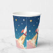 Cute space rocket blasting off papieren bekers (Rechts)