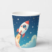 Cute space rocket blasting off papieren bekers (Voorkant)