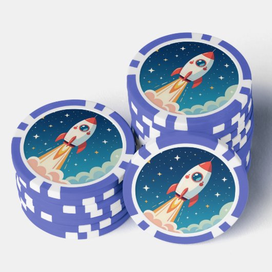 Cute space rocket blasting off poker chips (Opstapeling)
