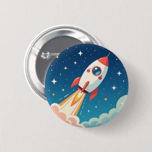 Cute space rocket blasting off ronde button 5,7 cm (Voorkant /achterkant)