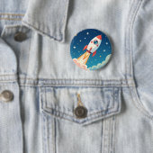 Cute space rocket blasting off ronde button 5,7 cm (In situ)