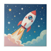 Cute space rocket blasting off tegeltje (Voorkant)