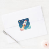 Cute space rocket blasting off vierkante sticker (Envelop)