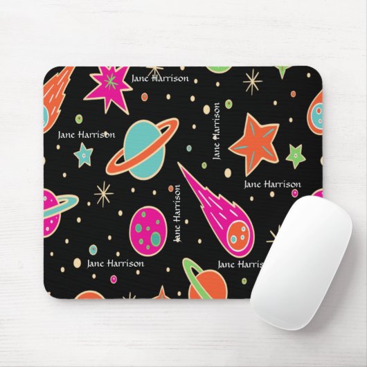 Cute Space Rocket Pattern Name Persoonlijk Muismat (Met muis)