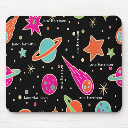 Cute Space Rocket Pattern Name Persoonlijk Muismat (Voorkant)