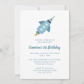 Cute Space Rocket Shiket Blue, eerste verjaardag Kaart (Voorkant)