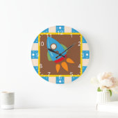 Cute Space Shiket Rocket Buitenspace Blue Kinder Grote Klok (Huis)