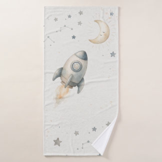 Cute Space Theme Bath Towels with Whimsical Rocket Badhanddoek