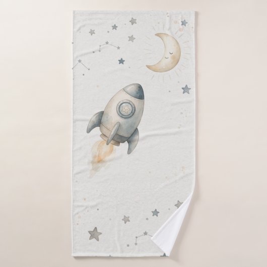 Cute Space Theme Bath Towels with Whimsical Rocket Badhanddoek (Badhanddoek)