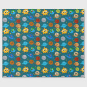 Cute Space Wrapping Paper, Suns, Earths, Moons Cadeaupapier (Vlak)